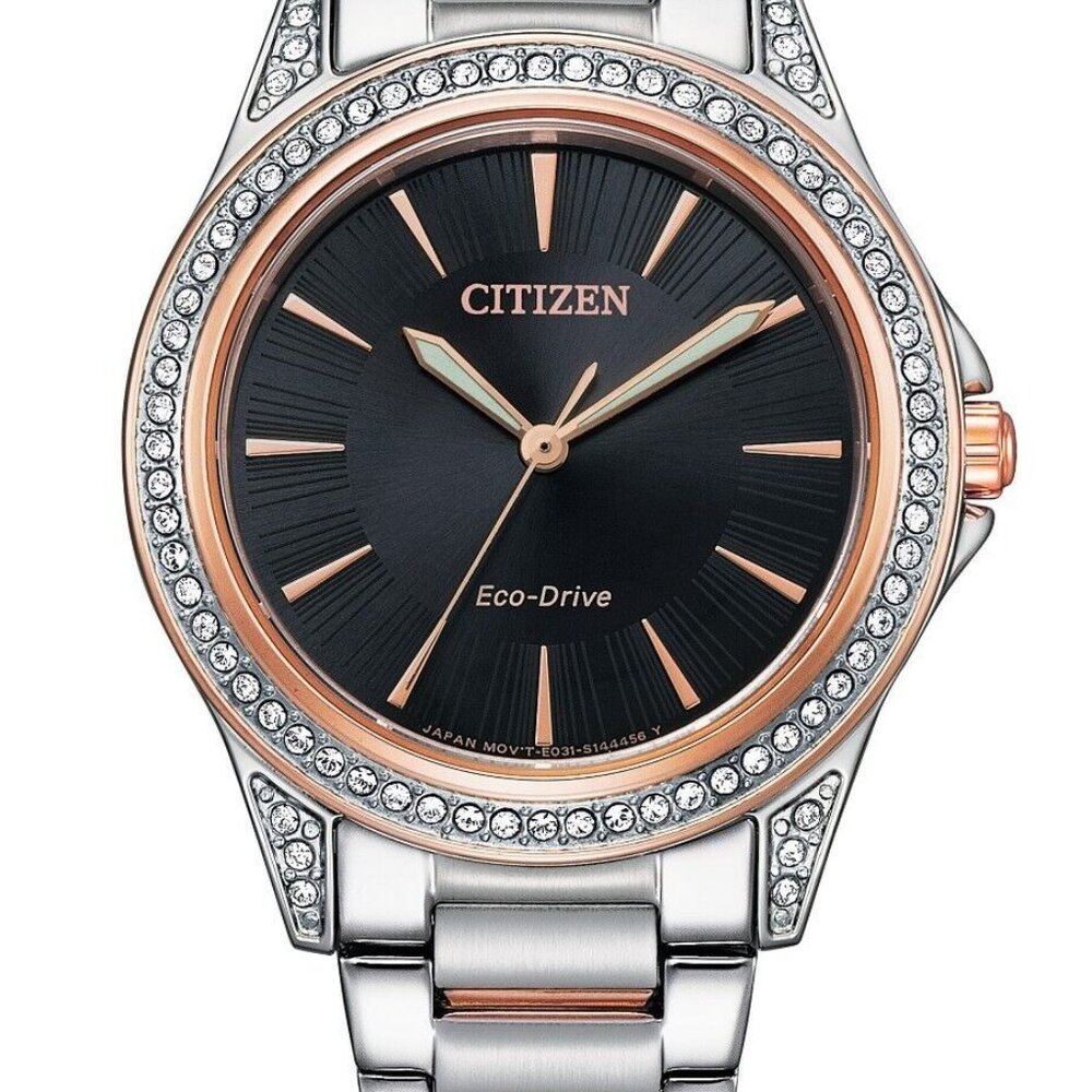 Citizen Womens Eco-Drive Silver Rose Gold Stainless Steel Watch